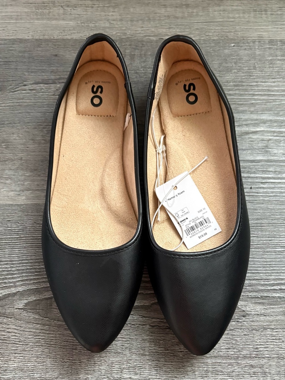 Kohl's SO Women's Black Pointed Toe Flats - Classic Slip-On. Size 10. NWT